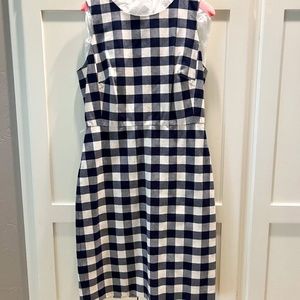 J.Crew Navy Gingham Sheath Dress with belt, Size 6